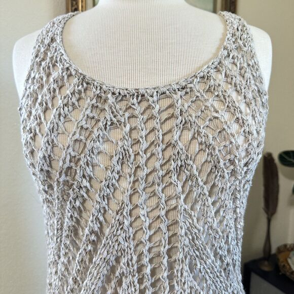 COPY - Eileen Fisher Womens Beige Sleeveless Scoop Neck Open Knit Linen Blend T… - Picture 3 of 12